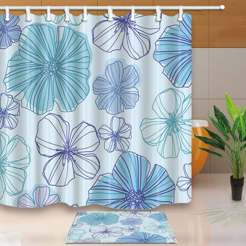 

Art Design Shower Curtains Blue Flowers Bathroom Curtains Home Decor High Quality Waterproof Mouldproof With 12 Plastic Hooks