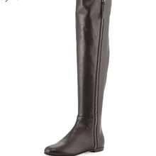 Оригинальное предназначение; Новинка; высококачественные женские сапоги до колена; элегантные сапоги на молнии с круглым носком на квадратном каблуке; женская обувь черного цвета; большие размеры