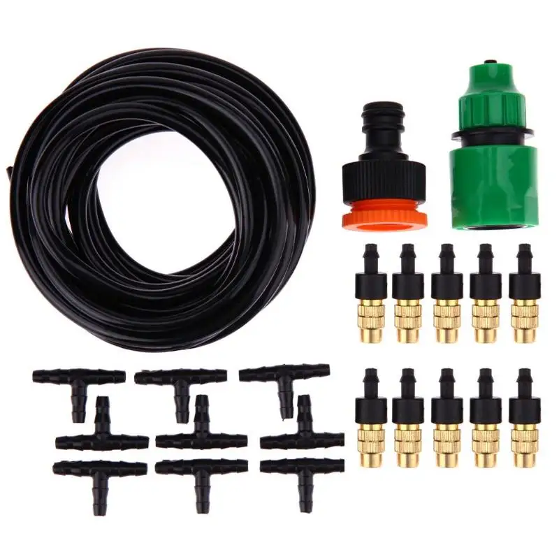 

5M Drip Irrigation Kit Portable Misting Automatic Watering Garden Hose Kits Spray Head with 4/7mm Tee Connector