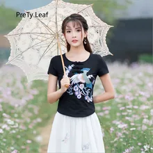 Новая весенняя хлопковая Футболка с вышивкой