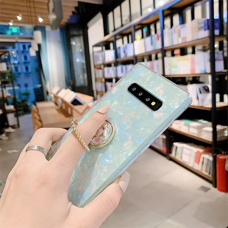 Case For Samsung S10 Plus S10e Note9 Note8 Cover Glitter Rhinestone Finger Holder Marble Girly Cases For Samsung S9 S8 Plus Case (11)