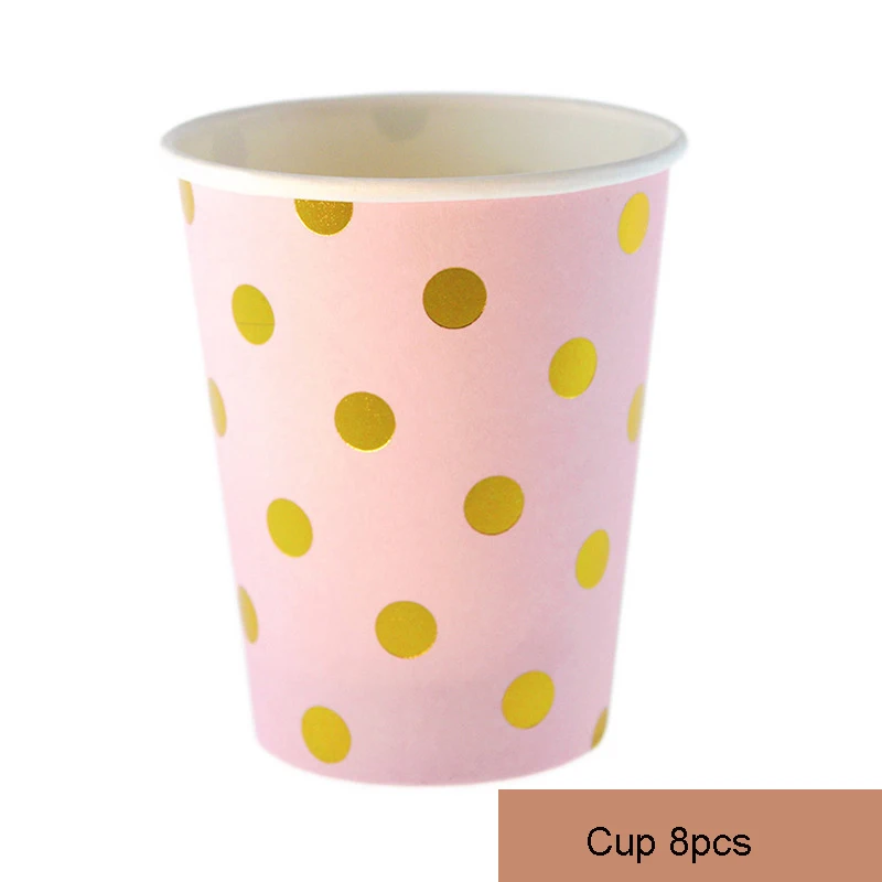 Розовое золото вечерние розовые точки одноразовая посуда соломенная бумага тарелки Подарочная сумка чашки нож вилка ложка день рождения поставки Свадебный декор - Цвет: Cup 8pcs