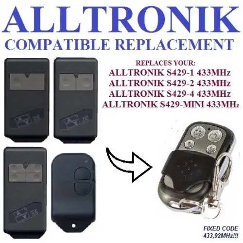 

ALLTRONIC S429-1, ALLTRONIC S429-2, S429-4,S429-Mini Universal remote control replacement clone duplicator Fixed code 433.92MHz