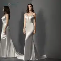 Simple Boho Wedding Dress 2019 Spaghetti Straps Satin Ivory Mermaid Wedding Gown Beach Bridal Gown Backless Robe de Mariee WN82