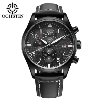 

Luxury Multifunction Quartz Watch Leather Strap Watch Waterproof Luminous Calendar Display Sport Chronograph Watch for Men