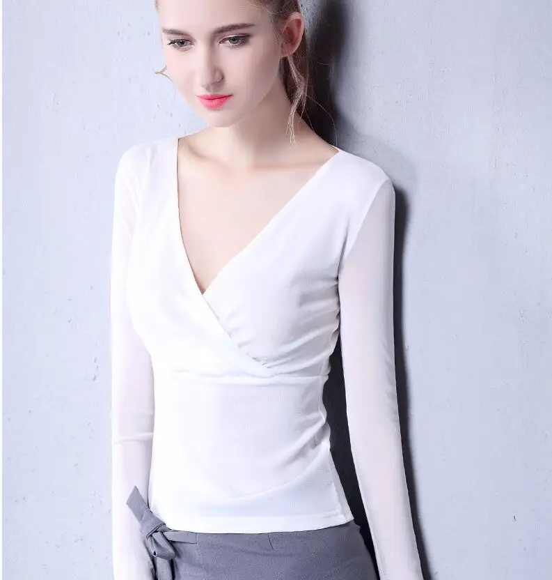 

Size S-XXXL Women Deep V-Neck Slim T Shirts Lady Mesh Comfortable Elastic Tops Tees Female Basic Fashion T-Shirt