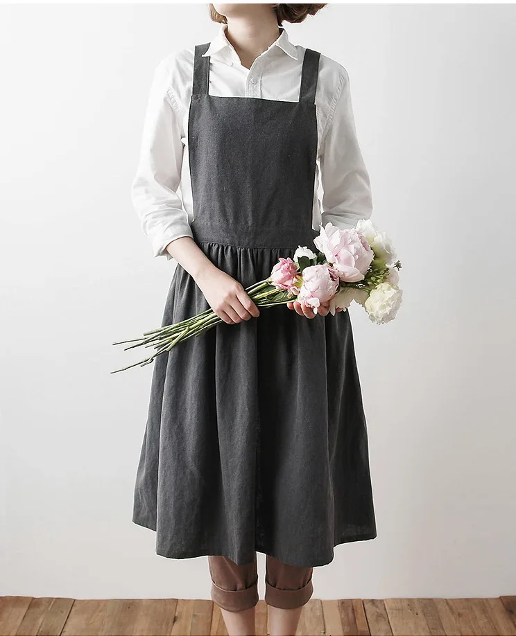 2017 New Aprons Simple Washed Cotton Uniform Unisex Adult Aprons for Woman Lady's Kitchen Cooking Gardening Coffee Shop