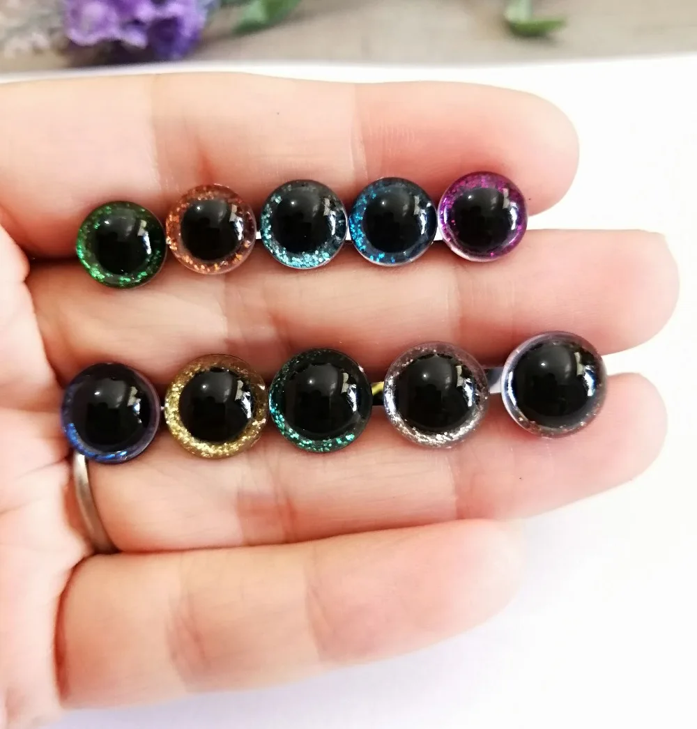 

20set/lot 9mm/10mm/11mm/12mm tiny round plastic clear toy safety eyes + glitter Nonwovens + soft washer-size color option