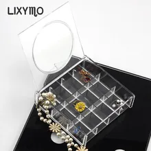 LIXYMO square box with round mirror jewelry Organizer Storage Display Stand Case Rack Holder store acrylic clear