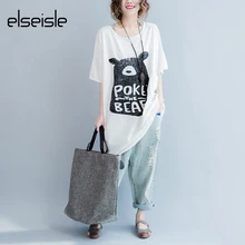 Elseisle длинная футболка Женщины С Медведь печати плюс размер футболки длинные тоник топы для женщин белые футболки в японском стиле хлопковый топ женский