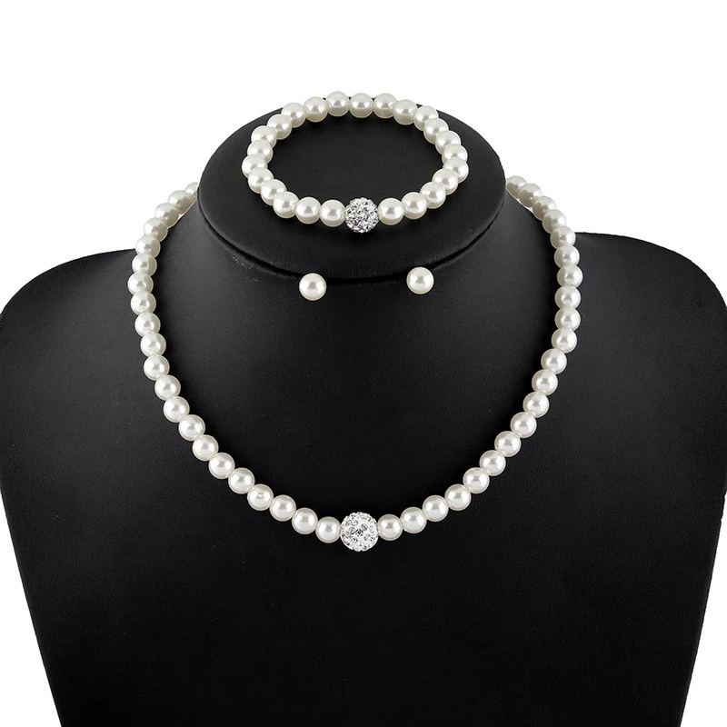 Pearl Jewelry Sets For Women Fashion Elegant Pearl Beads Wedding Bridal Necklace Earring Bracelet Costume Luxury Jewelery