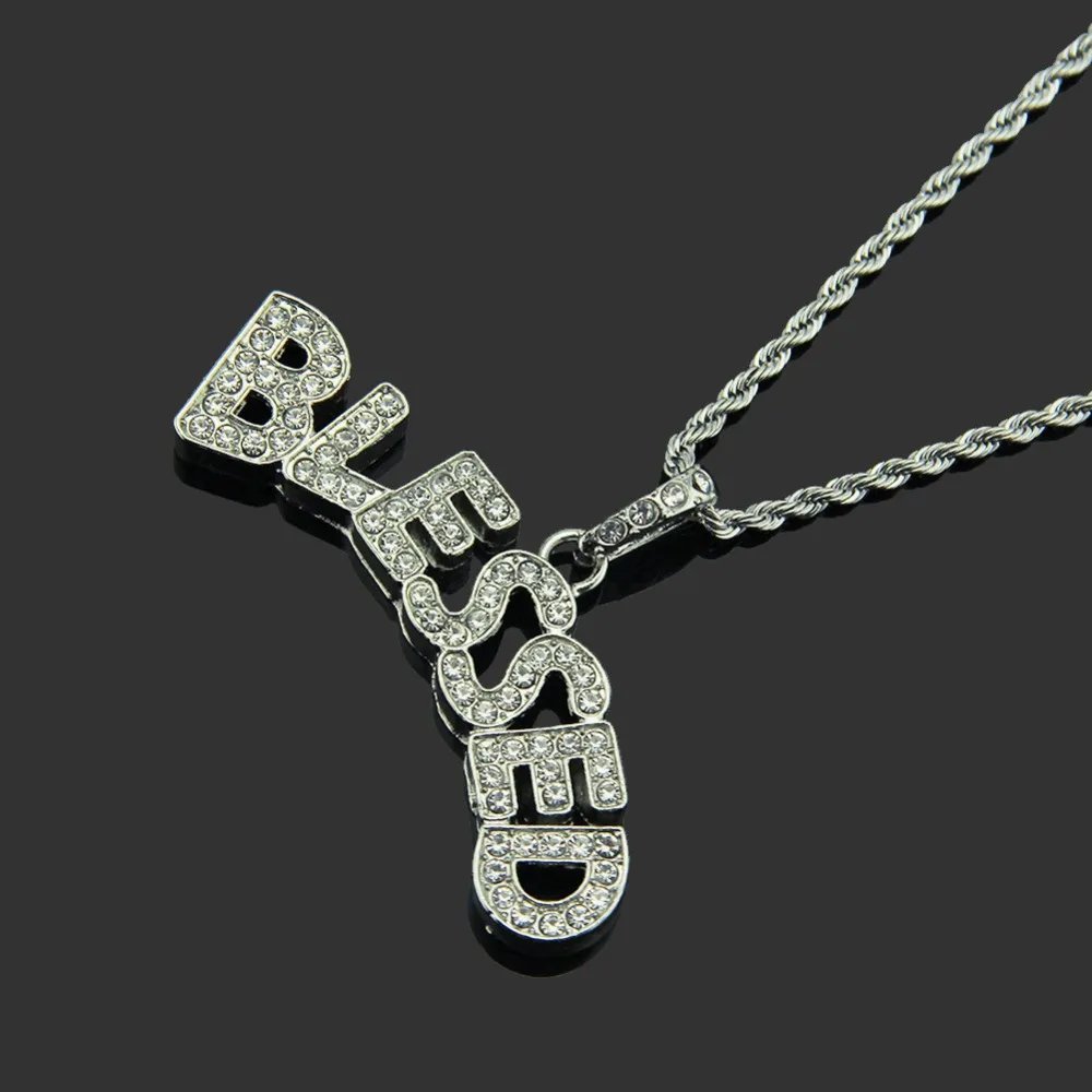 Мужские ожерелья с подвеской в стиле хип хоп со Льдом bling BLESSED модные трендовые