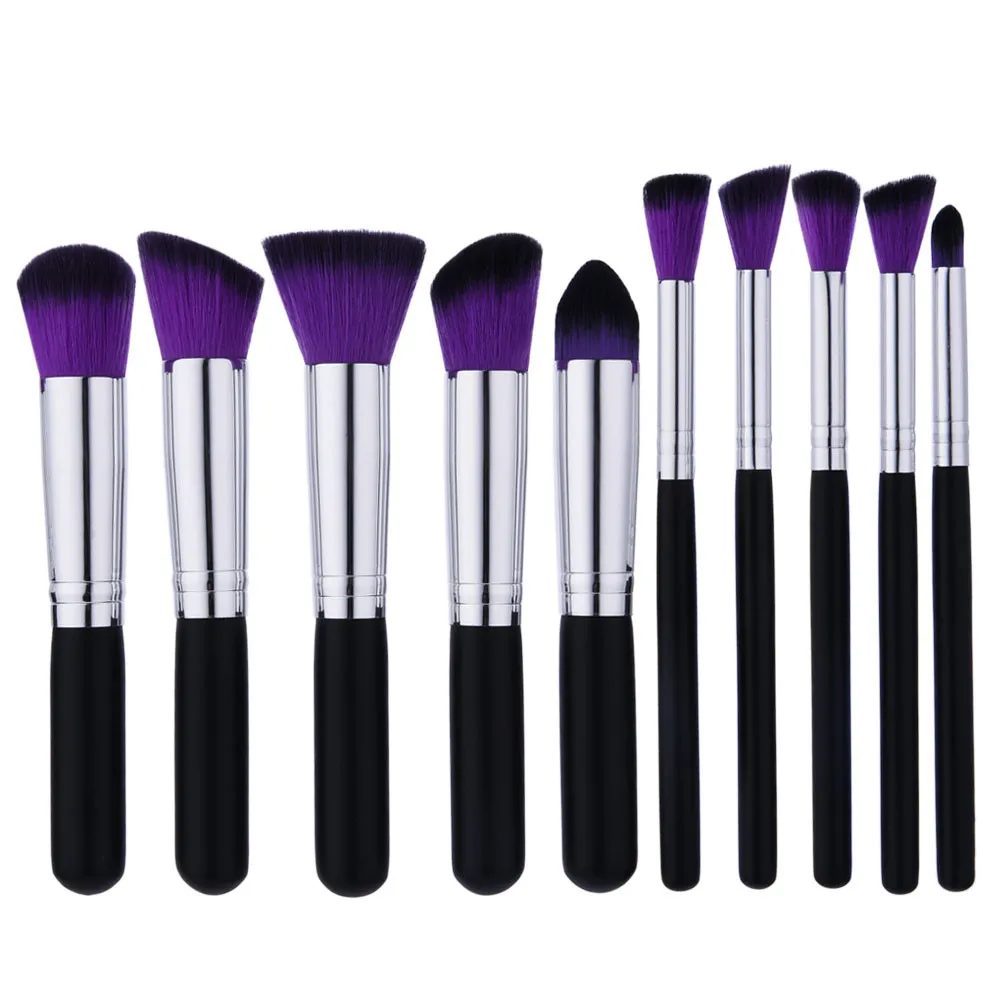

10PCS Make Up brush set Plastic black Nylon Hair no lint Powder Blush contour Cosmetic Concealer Brushes Basic makeup brushes