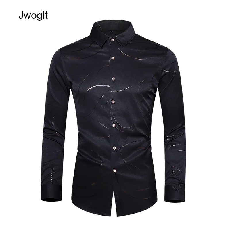 

Men Shirt Autumn Arrivals High Quality Imitation Silk Shirt Printed Long Sleeve Social Shirts Big Size 5XL 6XL 7XL