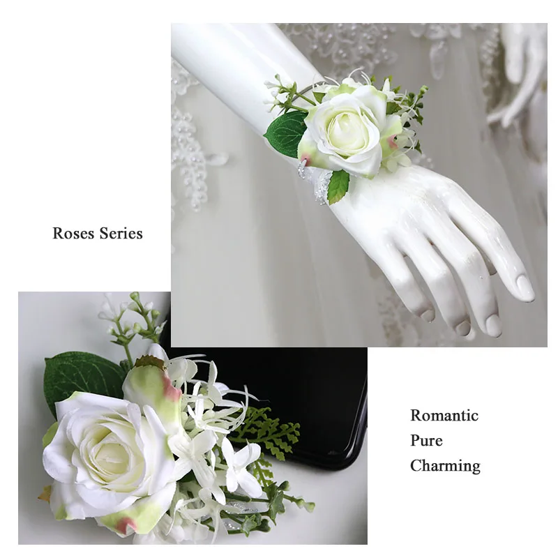 white roses artificial flower wrist corsage 