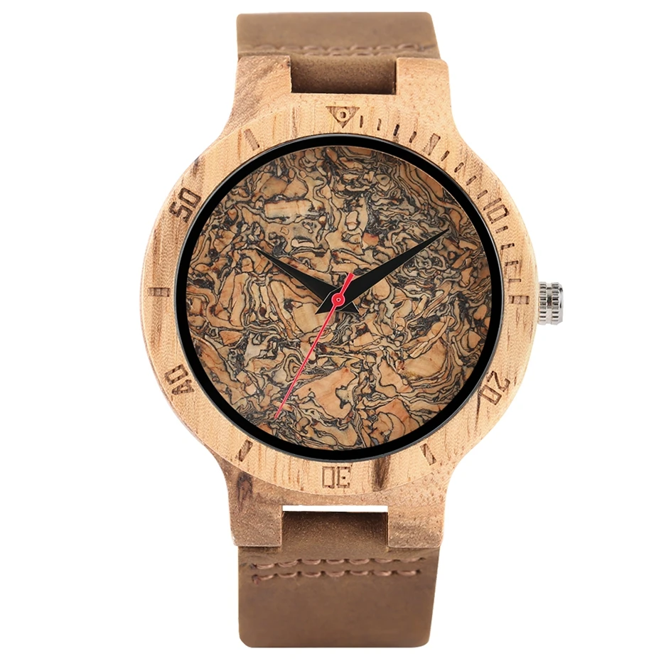 Wooden Watch Men's Unique Cork SlagBroken Leaves Face Dial Zebra Wood Quartz Clock Male Women Genuine Leather Band Wristwatches 2017 Christmas Gifts (1)