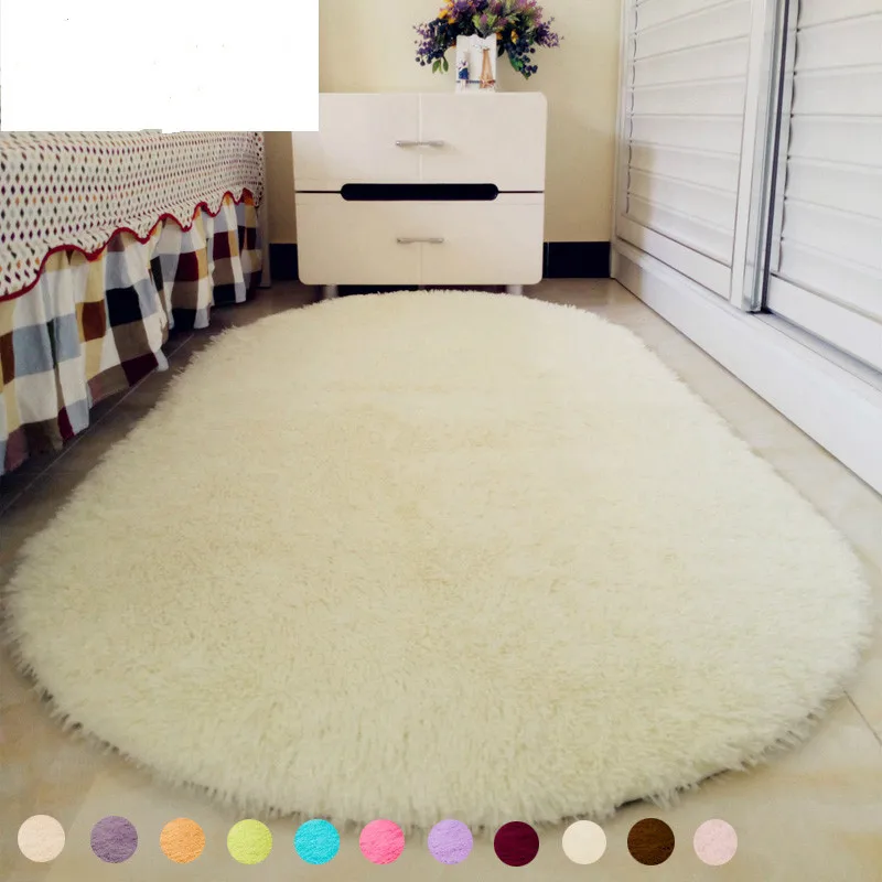 12 цветов, сплошной цвет, эллипс, ковер, длинный ворс, мохнатый, мягкий коврик для спальни, гостиной, противоскользящий, детский коврик(1 шт