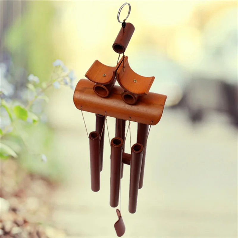 Bambú viento Chime Windchime Feng Shui con anillo colgante jardín patio decoración hogar Decoración artesanía buena suerte mascota regalo