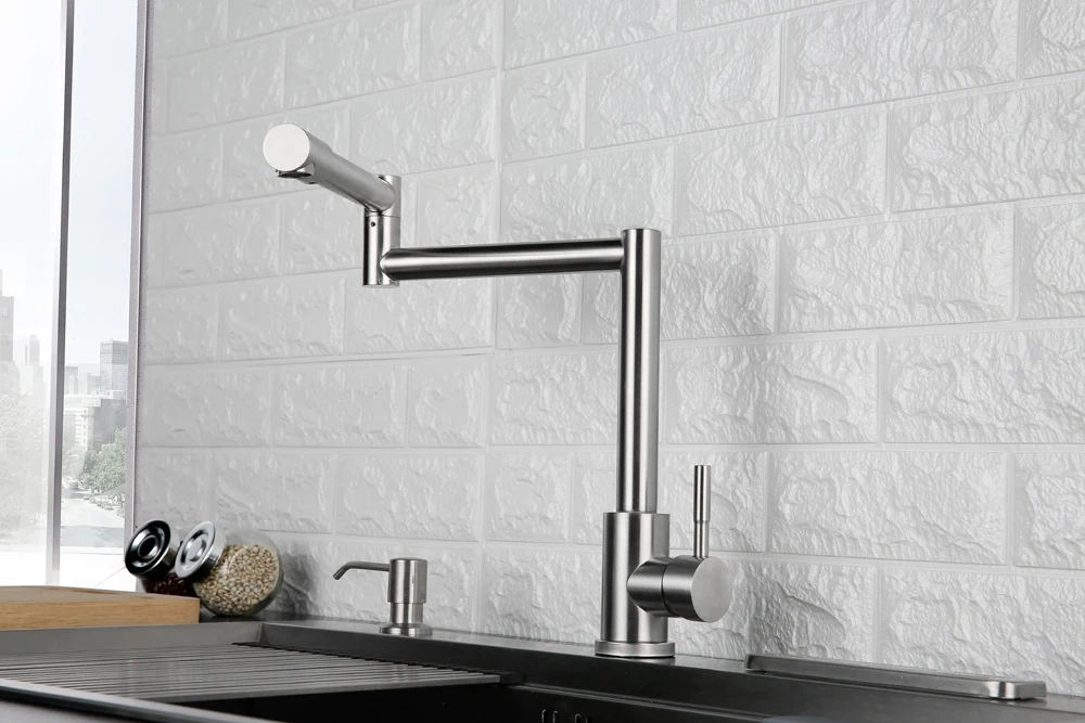 Folding Kitchen Faucet Stretchable Swing Arm Brushed  Single Hole Single Handle Deck Mounted Cold & Hot Kitchen Sink Faucet  (4)