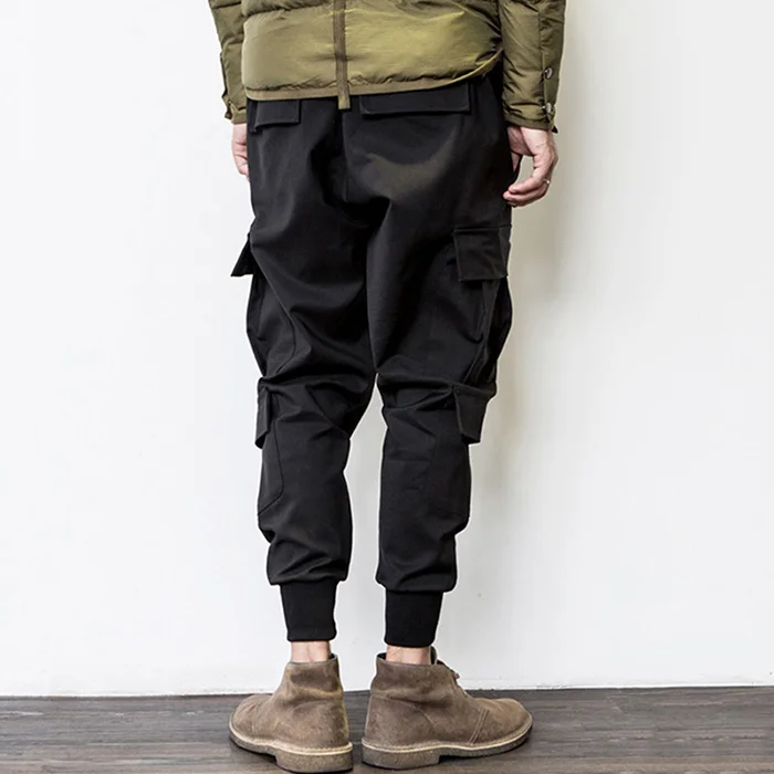 April MOMO, мужские брюки-карго для бега, с несколькими карманами, черные джоггеры, с эластичной талией, с заниженным шаговым швом, штаны-шаровары, уличная одежда, брюки в стиле хип-хоп