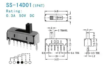 

30pcs per lot Slide Switch 1P4T Rohs 6pin toggle switch slide switch ROHS