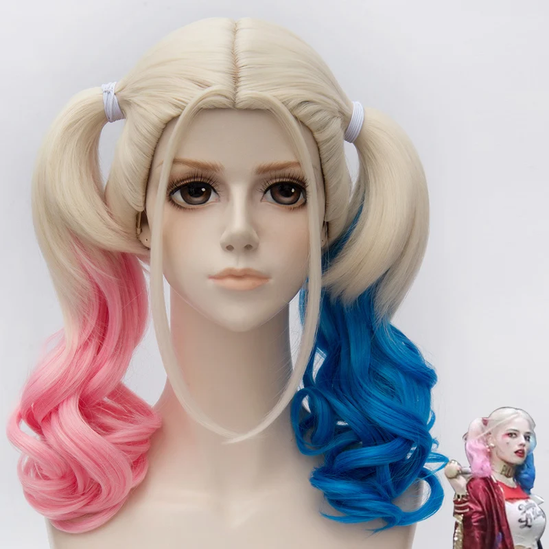 

Free Shipping 45cm Short Harleen Quinzel Harley Quinn Color Mixed Synthetic Anime Cosplay Wig