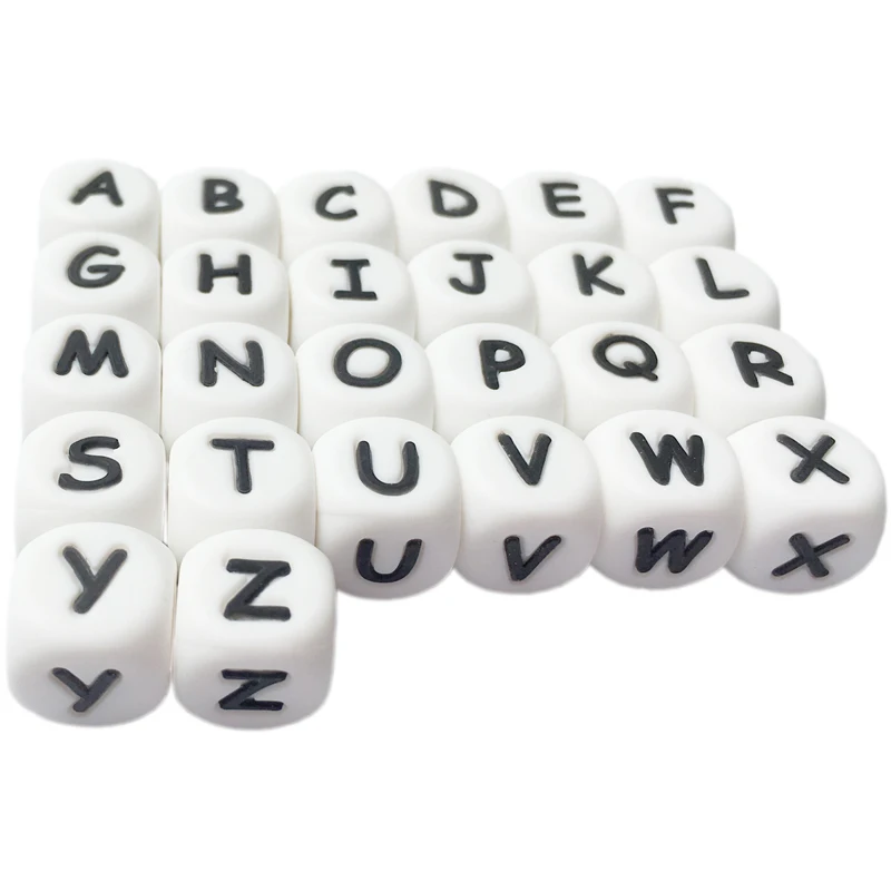 100pcs teether Silicone Beads Toy Russian Alphabet Bead 12MM English Letter Chewing Beads For Teething Necklace Pacifier Chain