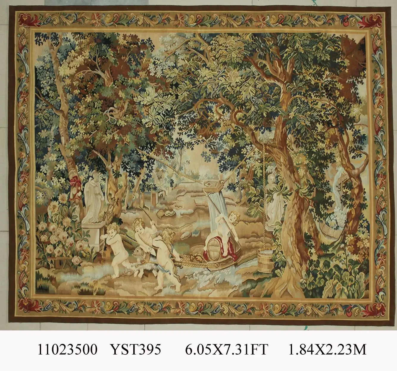 Antique French Tapestry Rare Aubusson Style Runner The Great Wave