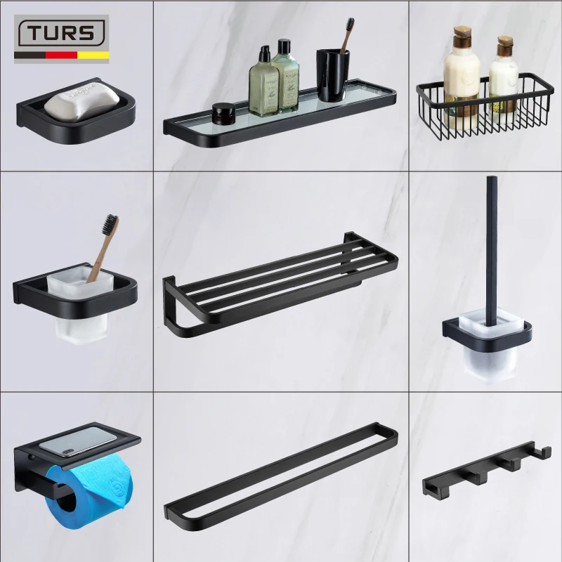 

Bathroom Black Hardware Towel Rack Hanger Set 304 Stainless Steel rack bath towel