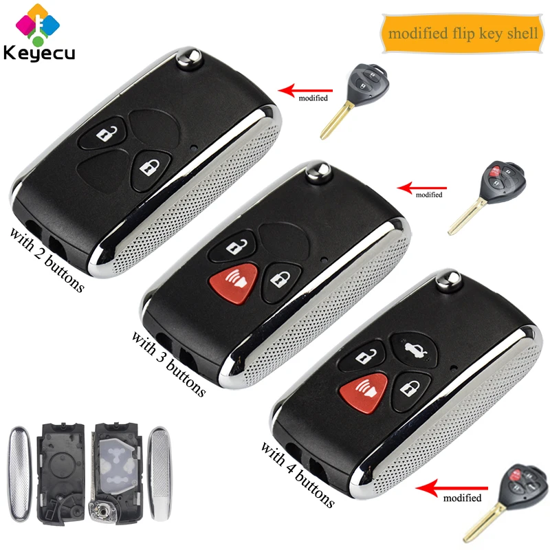 

KEYECU Modified Flip Key Shell Case FOB for Toyota Yaris Prado Tarago Camry Corolla RAV4 Hilux Vitz Aqua Reiz Crown Avalon Venza