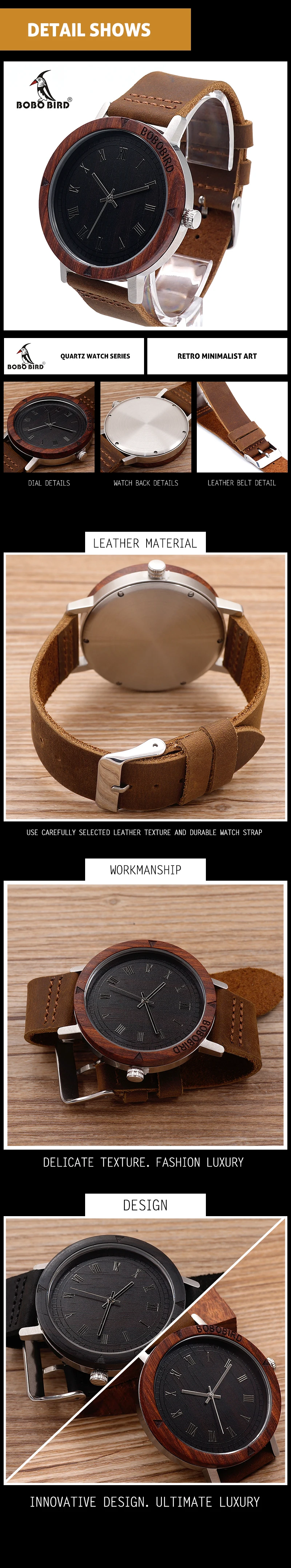 Watch Men Leather Strap Wooden Watches Luxury Wood Wristwatches relogio masculino C-K06 (14)