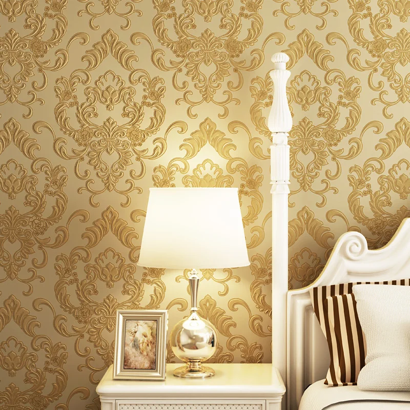

3d Papel de Parede European Style Embossed Golden Vinyl Damask Wallpaper for Bedroom 3d wall paper 3d Wallcoverings 6 colors
