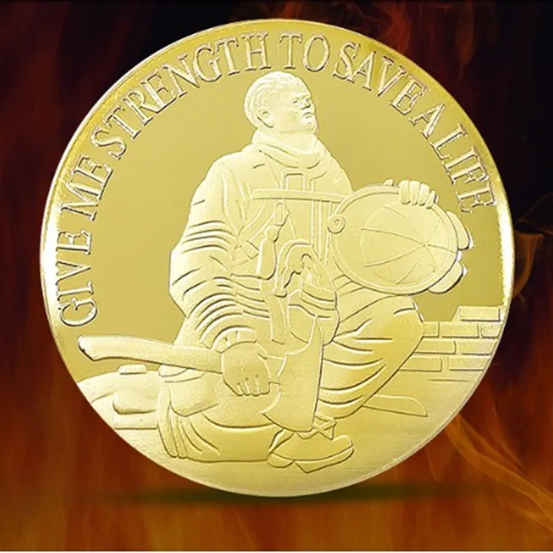 100 pcs Non magnetic American Fireman's prayer GIVE ME STRENGTH TO SAVE A LIFE gold plated 40 mm souvenir collectible metal coin | Дом и