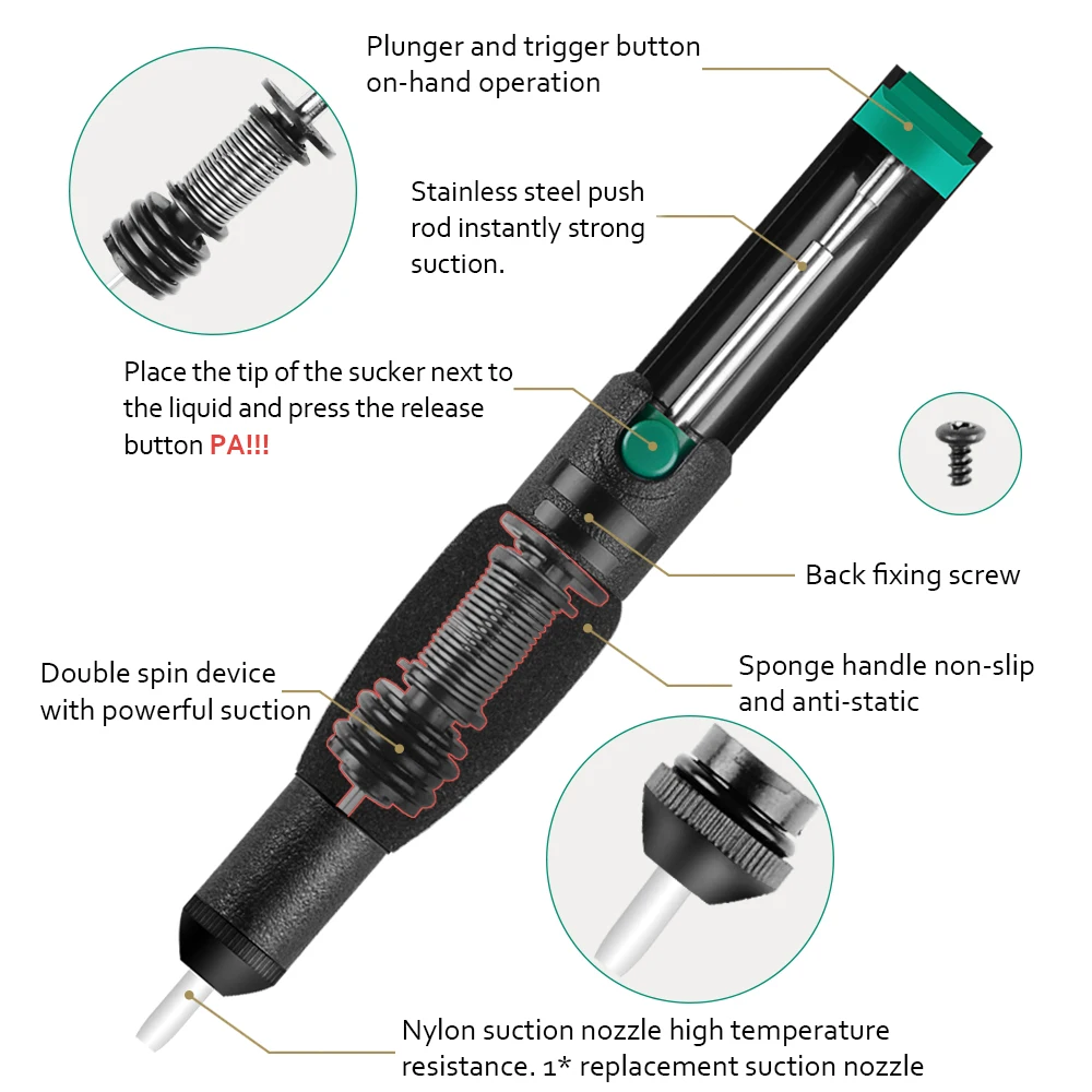 Отсос для отвода олова, ручка для припоя, вакуумное удаление припоя, паяльная ручка, устройство для удаления припоя, ручные инструменты