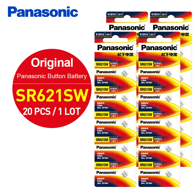 100% оригинальный Panasonic 20 шт SR621SW оксид серебра для часов 6 8 мм * 2 1 AG1 364 164 D364 L621 GP364
