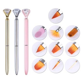 

10 In 1 Nail Art Pen Brush Liner Replaceable Head Gradient Painting Cuticle Remove Flat Line Flower Nail Kit Tools