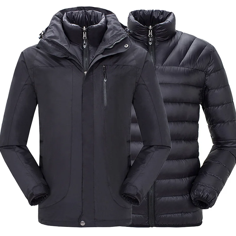 Топ wo Для мужчин зимняя куртка утка вниз внутренний Пальто мужское тепловой открытый hikng ветровка для Для мужчин wo Для мужчин с капюшоном спортивная Куртки - Цвет: men black