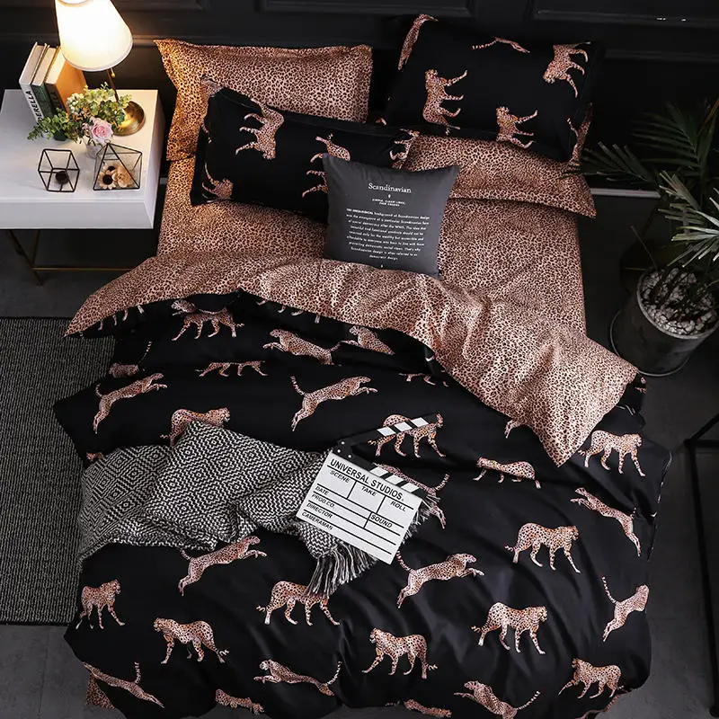 

Bonenjoy Animal Bedding Set Black Bedclothes Leopard Reactive Printed Bed Cover with Pillowcase 3pcs Single Double Duvet Cover