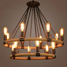 American country Style Wrought Retro Iron Hemp rope Pendant Light round shape iron hanging lamps Suspension for Cafe restaurant