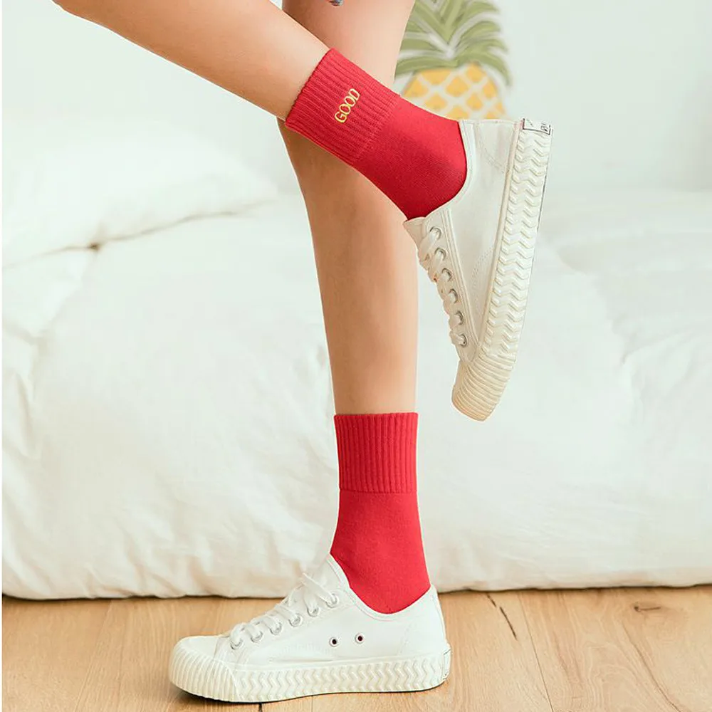 Fashion Women Short Socks Cute Red Cartoon Printed Ladies Ankle Socks