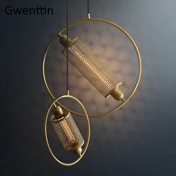 

Vintage Gold Ring Pendant Lights Loft Industrial Decor Modern Planet Kitchen Hanging Lamp Living Room Light Fixtures Home Decor