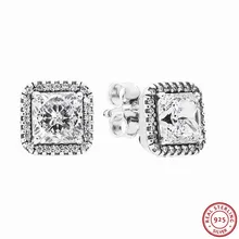 925 Sterling Silver Timeless Elegance Stud Earrings for Women Jewelry with Large Danube-cut Central Stone& Surround Halo FLE043