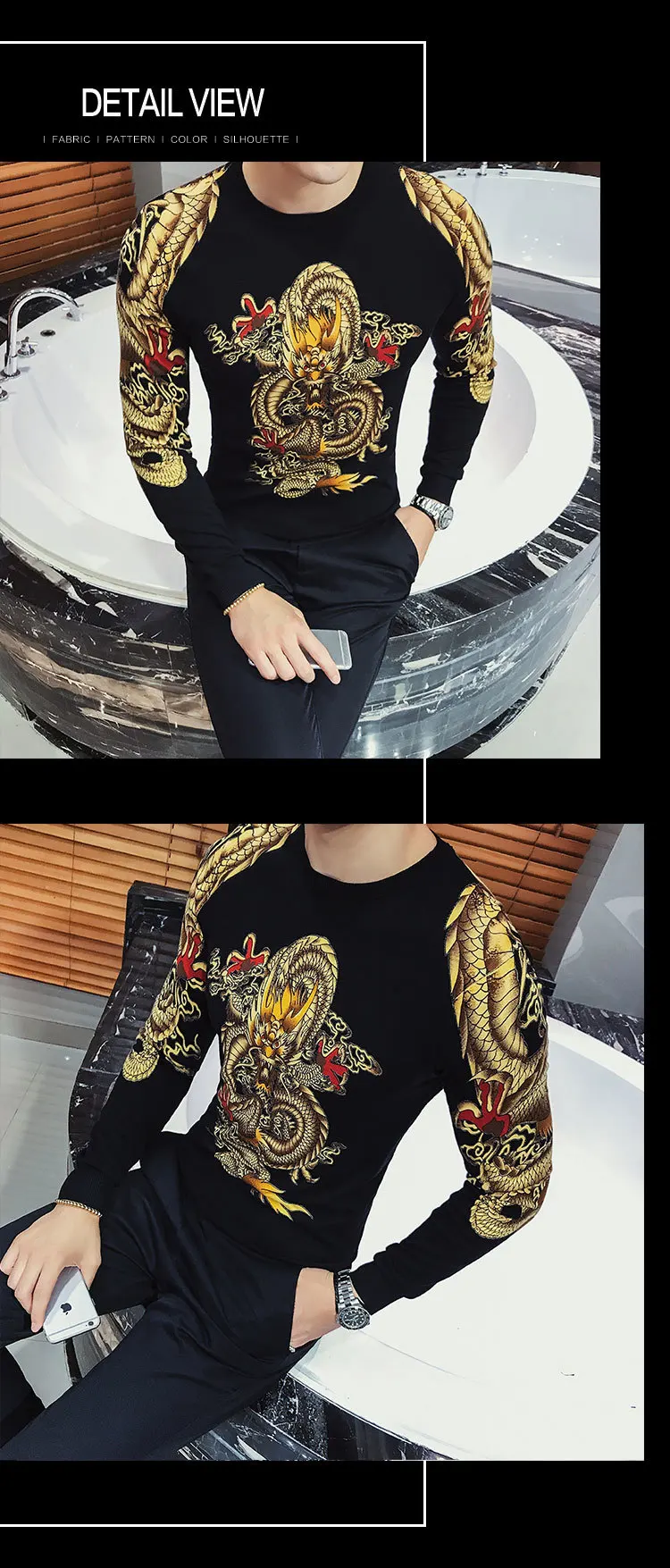 Роскошный золотой дракон принт Мужской пуловер свитер Erkek Kazak сценивечерние Вечеринка Клубная одежда мужской свитер TRUI Heren