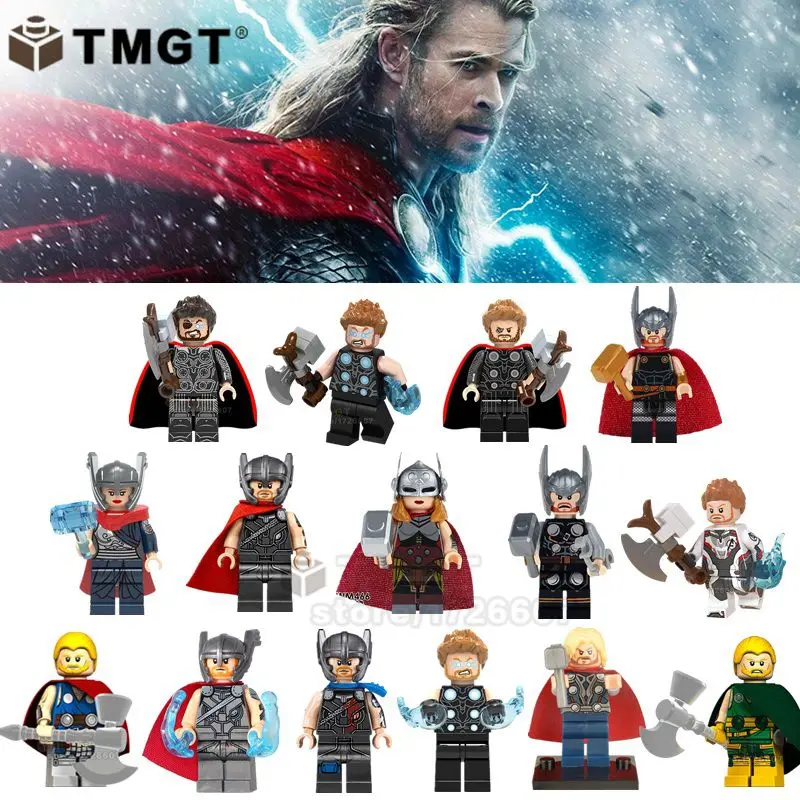 

Single Thor with hammer Lady Thor captain America Valkyri Hulk marvel endgame Building Blocks Toys For Children gifts