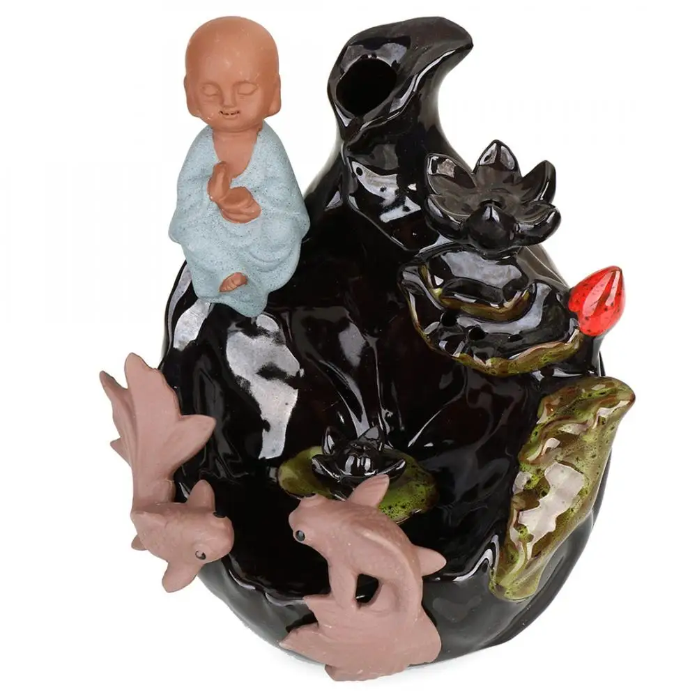 

Backflow Creative Incense Burner Golden Fish & Monk Incense Buddaha Cone Sticks Holder Home Decor Porcelain Incense Refoulement
