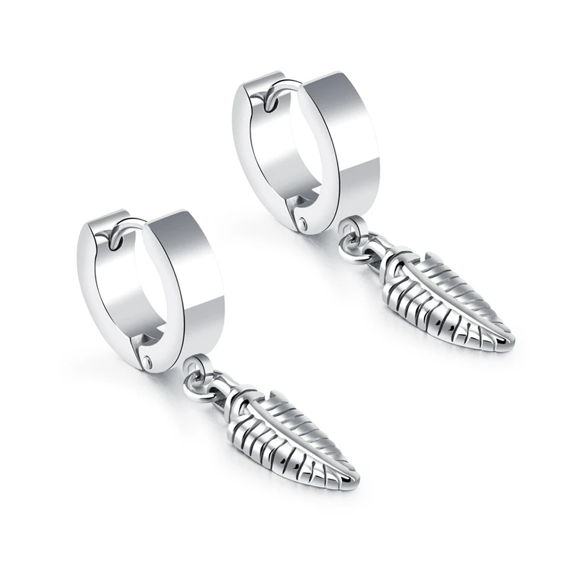 Lasperal Punk Rock Earrings Men Women Leaf Drop Silver Lasperal Punk Rock Earrings Men Women Leaf Drop Silver Color Gold Black Solid Shiny Stainless Steel Earring Jewelry New In From