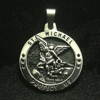 Newest Men Cool 316L Stainless Steel Star SAINT MICHAEL PROTECT US Round Medal Pendant 1