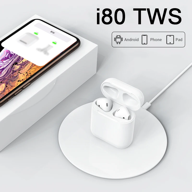 

Mini Wireless charge Earbuds i80 TWS Pop-ups Touch Control Bluetooth Earphone 5.0 music sport Sweatproof Headset for phone +case