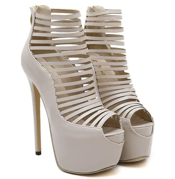 

Size 4~9 Gladiator Beige Women Shoes 2017 Peep Toe High Heels Shoes Sexy Platform Women Pumps zapatos mujer (Chenk Foot Length)