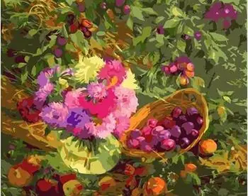 

Plums and Chrysanthemums painting by numbers on canvas home decor hand painted unique DIY gift for living room